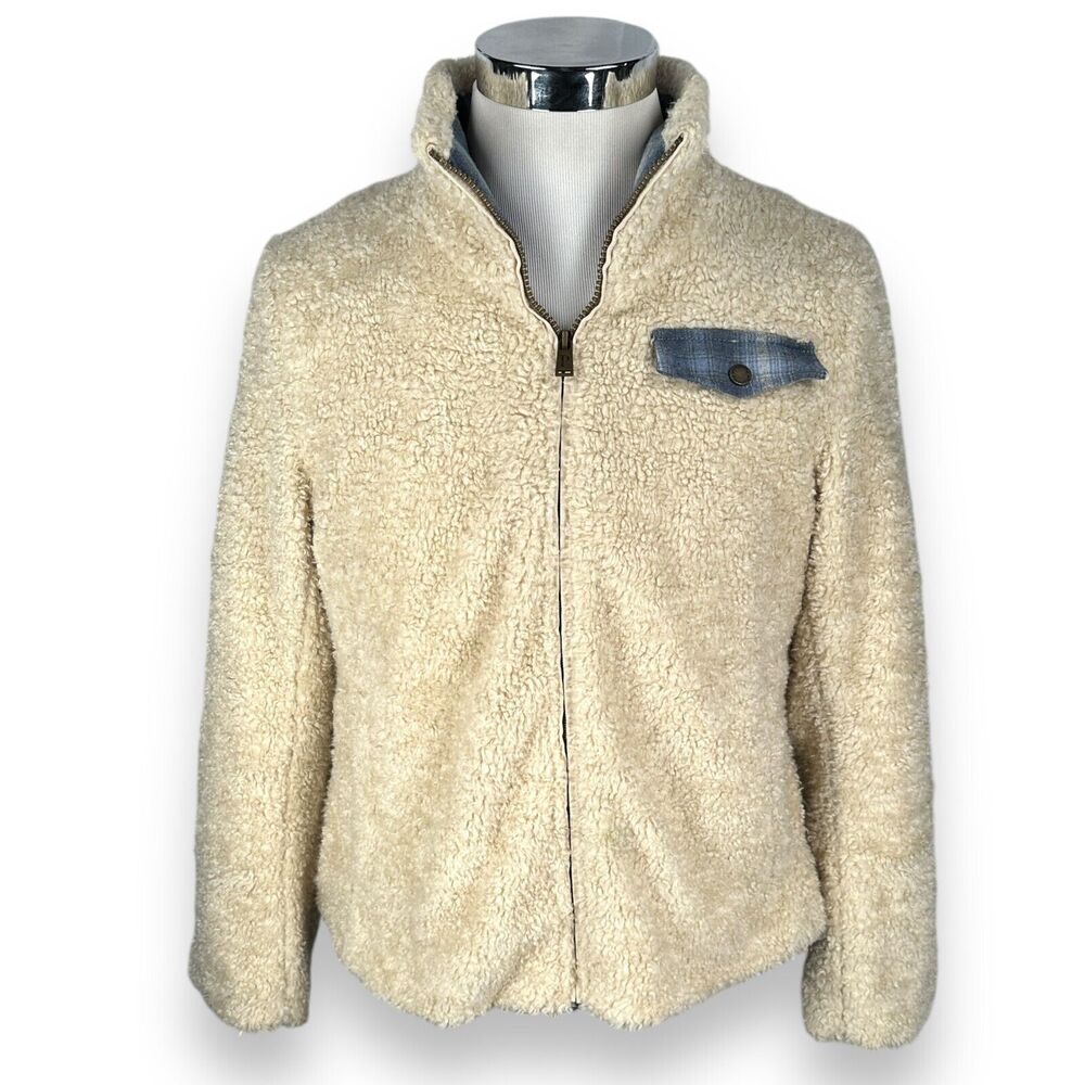 Pendleton Sherpa Fleece Jacket Women’s Medium Ivory Cream Oatmeal Zip Deep Pile
